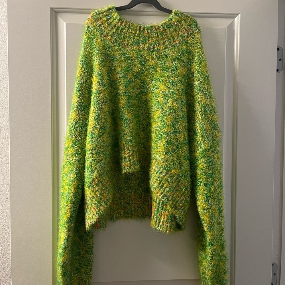 Free People Fuzzy Green Cropped Sweater